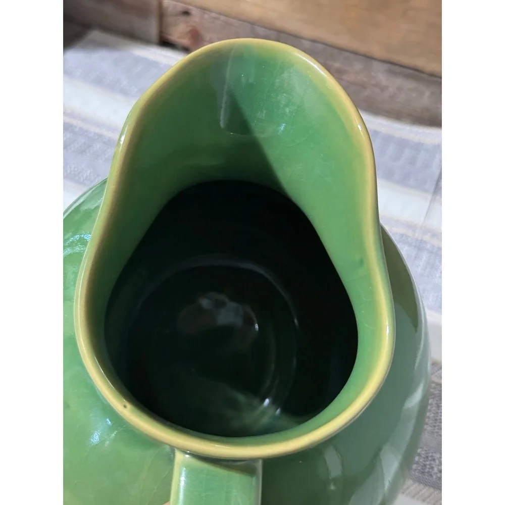 Green Ceramic Pitcher Round Body Classic Kitchen Decor Serving Beverage